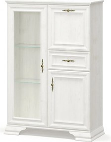 Vitrina living clasica IRYS, pin alb anderson, PAL laminat, 93x39x133