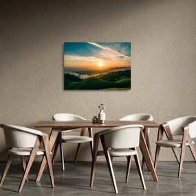 Tablou pe sticlă cu soarele răsărind deasupra mării (70x50 cm)
