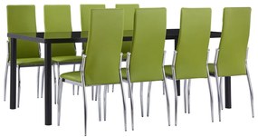 Set mobilier de bucatarie, 9 piese, verde, piele ecologica Verde, 9