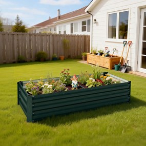 Outsunny Ghiveci dreptunghiular pentru grădină din oțel galvanizat margine de siguranță și fund deschis 150x70x30cm verde | Aosom Romania