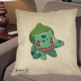 Perna Personalizata Bulbasaur Pokemon, 40x40 cm, Crem, Husa Detasabila, Perna Inclusa, BEKZ®