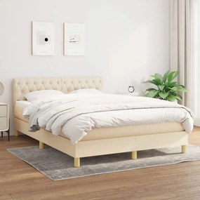 3140854 vidaXL Pat box spring cu saltea, crem, 140x200 cm, textil