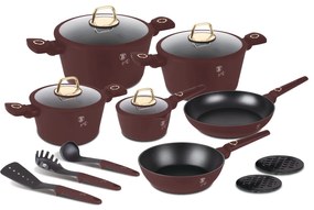 Set de oale de 15 piese Leonardo Collection Berlinger Haus BH 8051, antiaderente, strat titan, visiniu mat