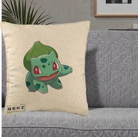 Perna Personalizata Bulbasaur Pokemon, 40x40 cm, Bej, Husa Detasabila, Perna Inclusa, BEKZ®