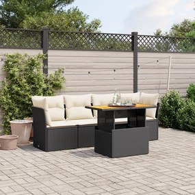 vidaXL Set mobilier de grădină cu perne, 5 piese, negru, poliratan
