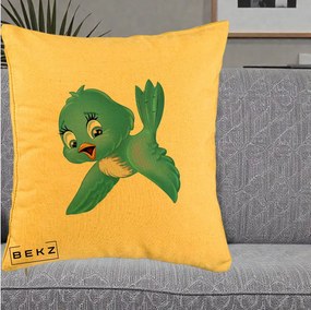 Perna Decorativa Pui de Pasare Albastru, 40x40 cm, Galben, Husa Detasabila, Perna Inclusa, BEKZ®