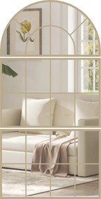 HOMCOM Oglindă de perete arcuită oglindă de perete în formă de fereastră set de 3 piese cadru din metal 76 x 150 cm auriu | Aosom Romania