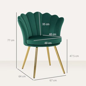 HOMCOM Fotoliu coquillage scaun coafură fotoliu din catifea pentru salon camera de zi și sufragerie verde | Aosom Romania