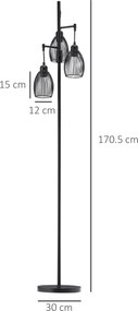 HOMCOM Lampadar Industrial cu 3 Abajururi și Intensitate Regulabilă, 30x30x170.5 cm, Negru | Aosom Romania