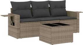 vidaXL Set canapea de grădină cu perne, 4 piese, gri, poliratan