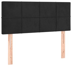 Pat cu arcuri, saltea si LED, negru, 100x200 cm, catifea Negru, 100 x 200 cm, Cu blocuri patrate