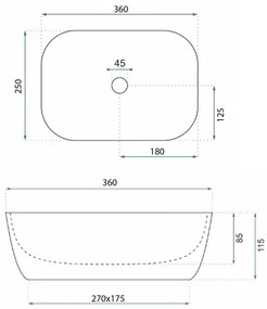 REA-U5667 - Lavoar pentru blat BELINDA MINI 25x36 cm ceramică/alb lucios