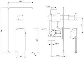 Baterie argintiu-lucios pentru duș încastrată (2 ieșiri) Spy – Sapho