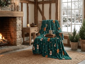 Patura microplus de Craciun SNOWMAN AND GINGERBREAD verde Dimensiuni: 150 x 200 cm