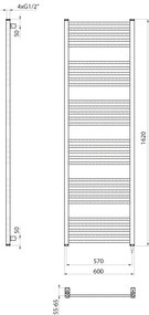 Sapho - Uscător electric pentru prosoape METRO-E, 800 W/230 V, 60 x 162 cm, alb