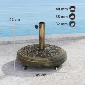Outsunny Bază Rotundă pentru Umbrelă de Exterior, 21 kg, Bază din Rășină cu Roți și Suport pentru Umbrele de 3,3 cm/3,8 cm/4,8 cm, pentru Grădină, Terasă, Piscină, Bronz | Aosom Romania