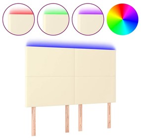 vidaXL Tăblie de pat cu LED, crem, 144x5x118/128 cm, piele ecologică