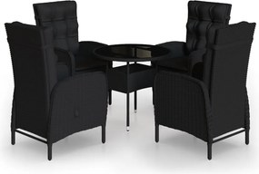 vidaXL Set bistro de grădină, 5 piese, negru, poliratan