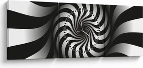 Tablou abstract cu spirala alb neagră (cu ceas) (90x30 cm)