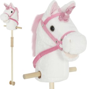 AIYAPLAY Căluț unicorn pe băț pentru copii 24 luni+, cu sunete realiste și roți, 95x25x27 cm, alb | Aosom Romania