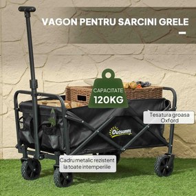 Outsunny Cărucior de Grădină Pliabil și Compact, Cărucior Multifuncțional cu Roți Universale și Mâner Reglabil pentru Sport, Camping, Cumpărături, Negru | Aosom Romania