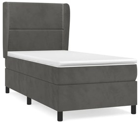 3129124 vidaXL Pat box spring cu saltea, gri închis, 90x190 cm, catifea