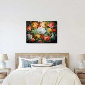 Tablou pe sticlă cu buchet pictat de flori (70x50 cm)