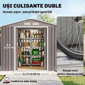 Outsunny Magazie Gradina - Căsuță de Grădină Metal 213x130x185 cm cu Uși Glisante | Aosom Romania