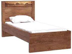 Pat de o persoană 90 cm Indie 20 (cu iluminat LED) (cu somieră) (Arin deschis). 1057808