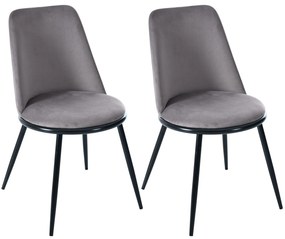 Set de 2 scaune de prânz, tapițerie din catifea, structură metalică, spătar ergonomic, 44×41×88 cm, Gri