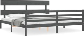 vidaXL Cadru pat cu tăblie 200x200 cm, gri, lemn masiv