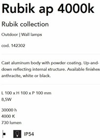 Aplica LED iluminat exterior design modern cu protectie IP54 Rubik ap 4000k NERO