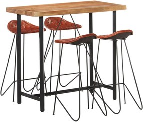 vidaXL Set de bar, 5 piese, lemn masiv și piele naturală