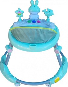 Premergator reglabil in 6 trepte de inaltime NOVOKIDS™ Happy Bunny, Cu melodii si lumini, Pliabil, Max 20 kg, Roti silentioase, Model Iepuras, Verde