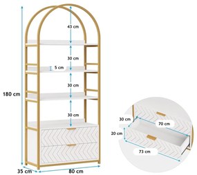 RAAU13 - Raft curbat, 80 cm, rafturi pentru birou, dulap hol, living, baie - Auriu - Imitatie Marmura