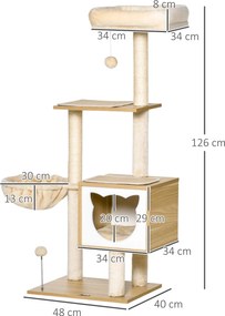 PawHut Zgârietoare pentru Pisici cu 2 Stâlpi, Căsuță, Hamac, Pat și 2 Mingi | Aosom Romania
