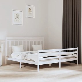 3105336 vidaXL Cadru de pat, alb, 200x200 cm, lemn masiv