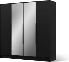 Dulap Lunara cu uși batante – 4 uși – 200x51x200 cm – cu oglindă – Negru – Varianta 1