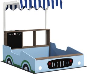 AIYAPLAY Ladă de nisip cu copertină, design magazin alimentar, bancă, tablă de scris, lemn de brad, 104H x 108L x 90B cm, Albastru | Aosom Romania