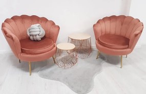 Fotoliu în stil Art-deco, catifea Velvet roz/crom auriu, NOBLIN