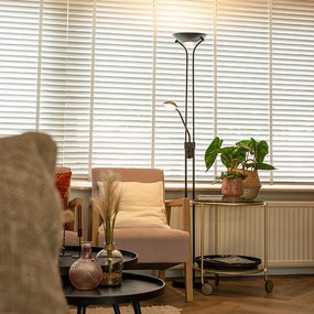 Lampă de podea modernă neagră cu lampă de citit cu LED cu dimmer de la cald - Diva