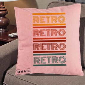 Perna Decorativa RETRO Text Multicolor, 40x40 cm, Roz, Husa Detasabila, Perna Inclusa, BEKZ®