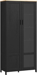HOMCOM Dulap de Bucătărie cu 9 Rafturi Reglabile, cu Uși de Sticlă și Bază Înălțată din Lemn, 76x36x160 cm, Negru | Aosom Romania