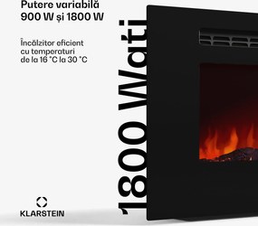 Klarstein Șemineu electric inteligent Galeras Smart, 2 setări de temperatură, 16 - 30°| Iluzia flăcării LED, Opțiune de conectare IOT