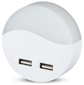 Lampa de veghe rotunda cu senzor si USB, chip Samsung, 0.45W, lumina calda (3000K), 2A, V-TAC