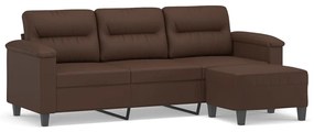 3153685 vidaXL Canapea cu 3 locuri și taburet, maro, 180 cm, piele ecologică