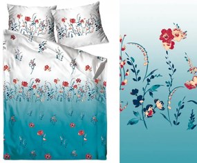 Lenjerie de pat din bumbac albastru cu motiv floral 3 părți: 1buc 160 cmx200 + 2buc 70 cmx80