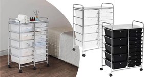 Carucior de depozitare cu roti cu 15 sertare-alb