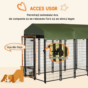 PawHut Canisa Aer Liber Lada Blocare Animale Companie Gard Sârmă Sudată Oțel Acoperiș Protecție | Aosom Romania