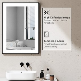 HOMCOM Oglinda LED pentru Baie cu 3 Temperaturi și Lumină cu Intensitate Reglabilă, 70x3x50 cm, Negru | Aosom Romania